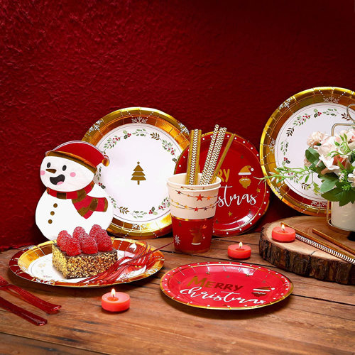 MingshanAncient Christmas Party Supplies Serves 20 HeavyDuty Disposable Dinnerware Sets